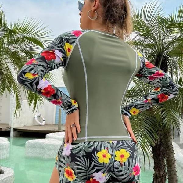 Damen Sportliches Schwimmanzug-Set mit UV-Schutz und blumigen Mustern WW