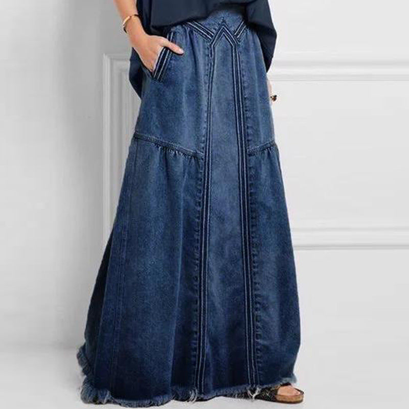 WW | Damen Weit Flair Geflochtene Denim Maxi-Rock