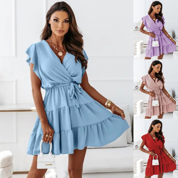 Damen Wickel-Mini-Kleid mit gestuftem Rüschensaum WW
