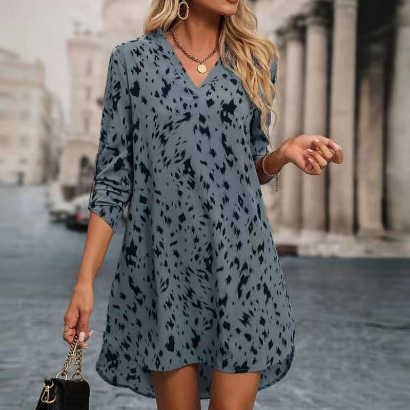 Damen Leichte V-Ausschnitt Tunika Kleid WW