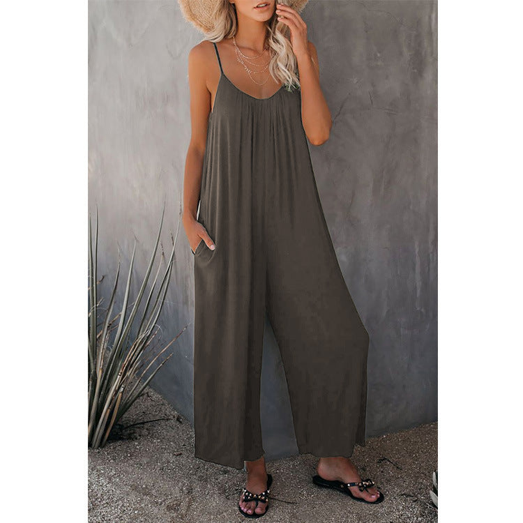 Damen Lässiger Jumpsuit mit weitem Schnitt und praktischen Taschen WW
