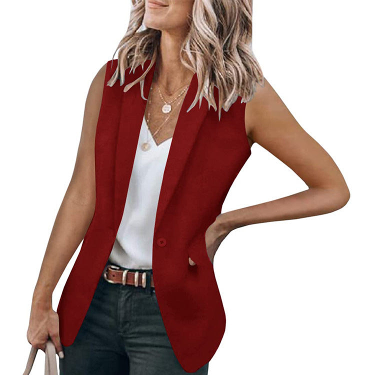 Damen ärmellose Blazer-Jacke mit elegantem Schnitt und Seitentaschen WW