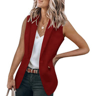 Damen ärmellose Blazer-Jacke mit elegantem Schnitt und Seitentaschen WW