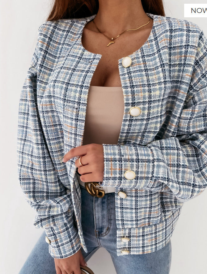 Damen Modische Karojacke mit eleganten Knopfdetails WW