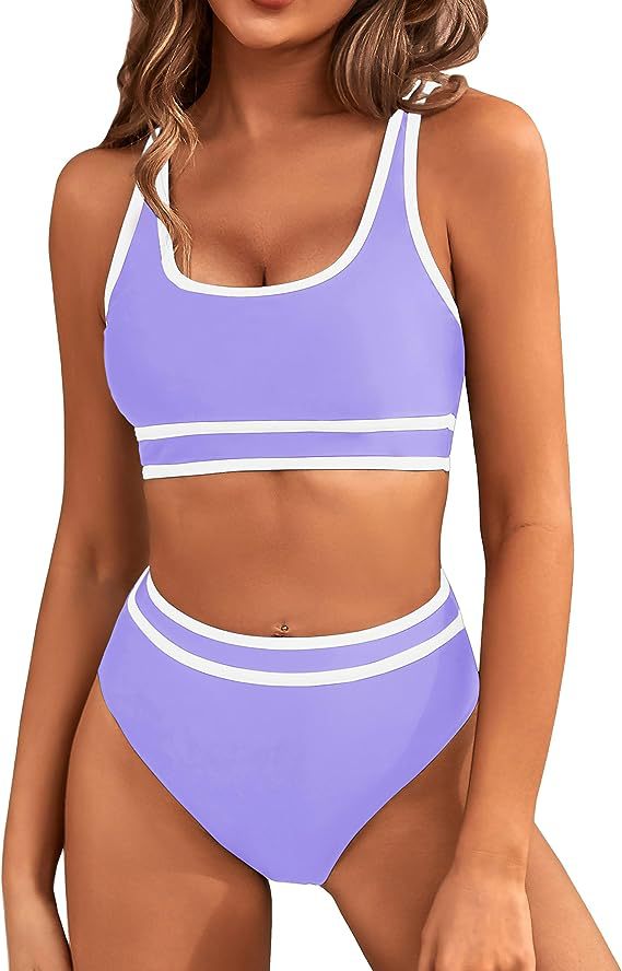 Damen Sportliches Bikini-Set mit breiten Trägern und hohem Schnitt WW