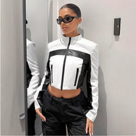Damen Sportliche cropped Jacke aus Kunstleder mit Kontrastdetails WW