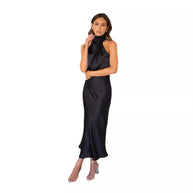 Damen Maxi-Kleid mit asymmetrischem Oberteil und fließendem Satin WW