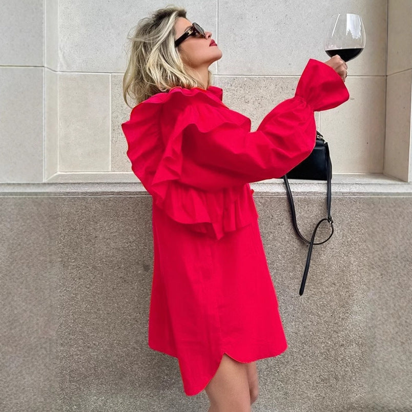 Damen Rüschenbluse im Oversized-Design mit Knopfleiste WW