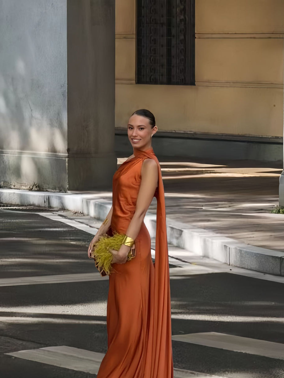 Damen Abendkleid mit asymmetrischem Schnitt und elegantem Stehkragen WW