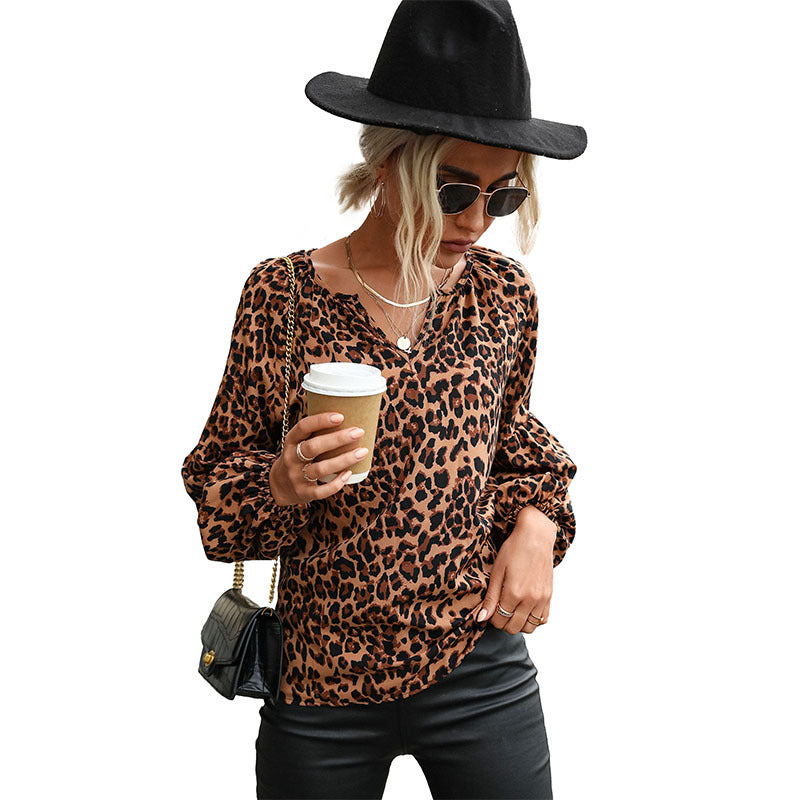 Damen Bluse mit einzigartigem Leopardenmuster und voluminösen Ärmeln WW
