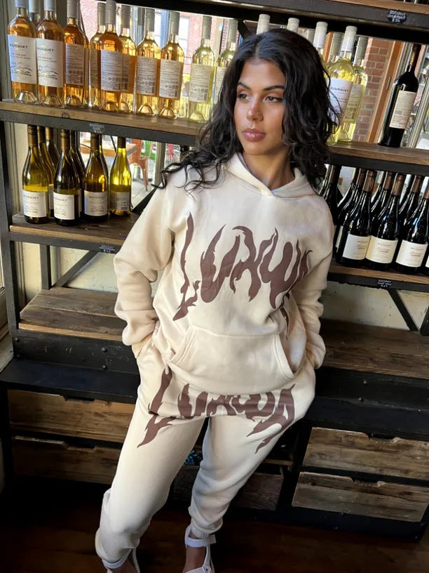 Damen Sportliches Hoodie- und Jogginghose-Set mit einzigartigem Grafikdruck WW