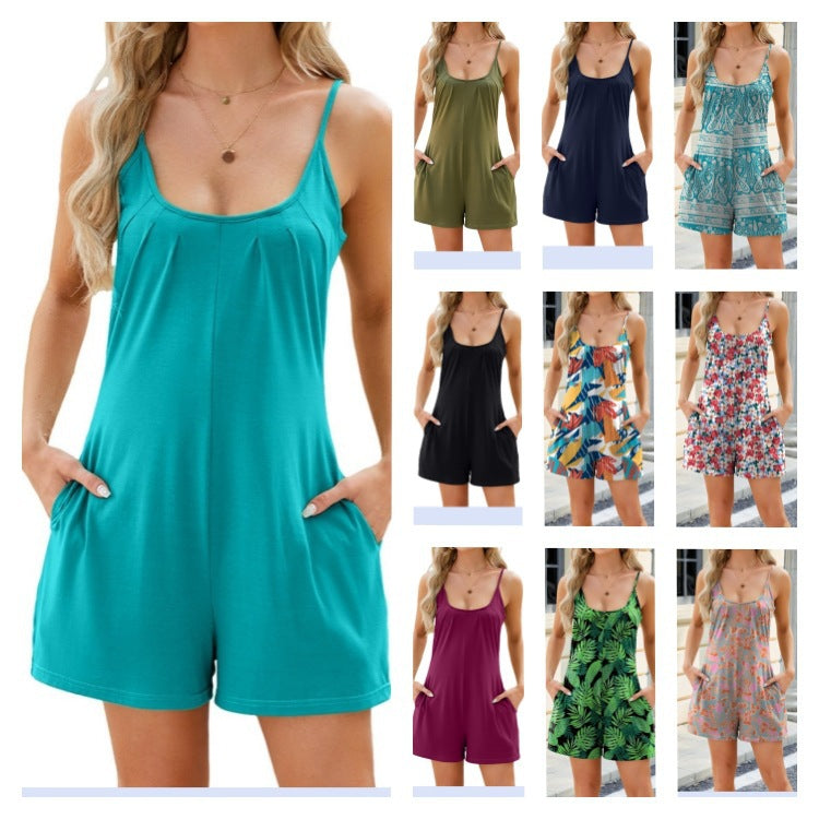 Damen Sommerlicher Jumpsuit mit verstellbaren Trägern und tiefem Ausschnitt WW