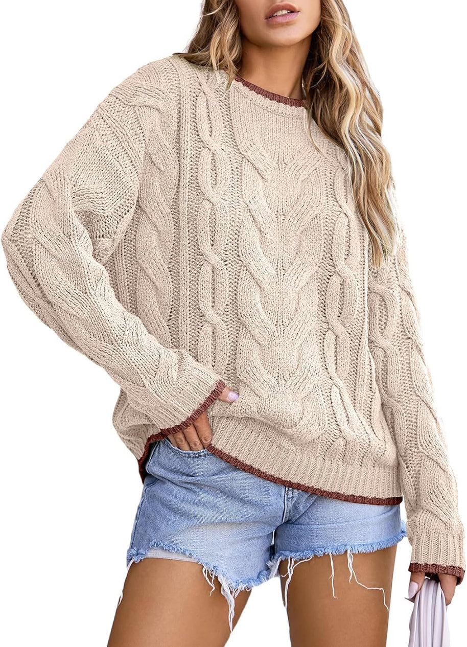 Damen Strickpullover mit grobem Zopfmuster WW