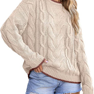 Damen Strickpullover mit grobem Zopfmuster WW