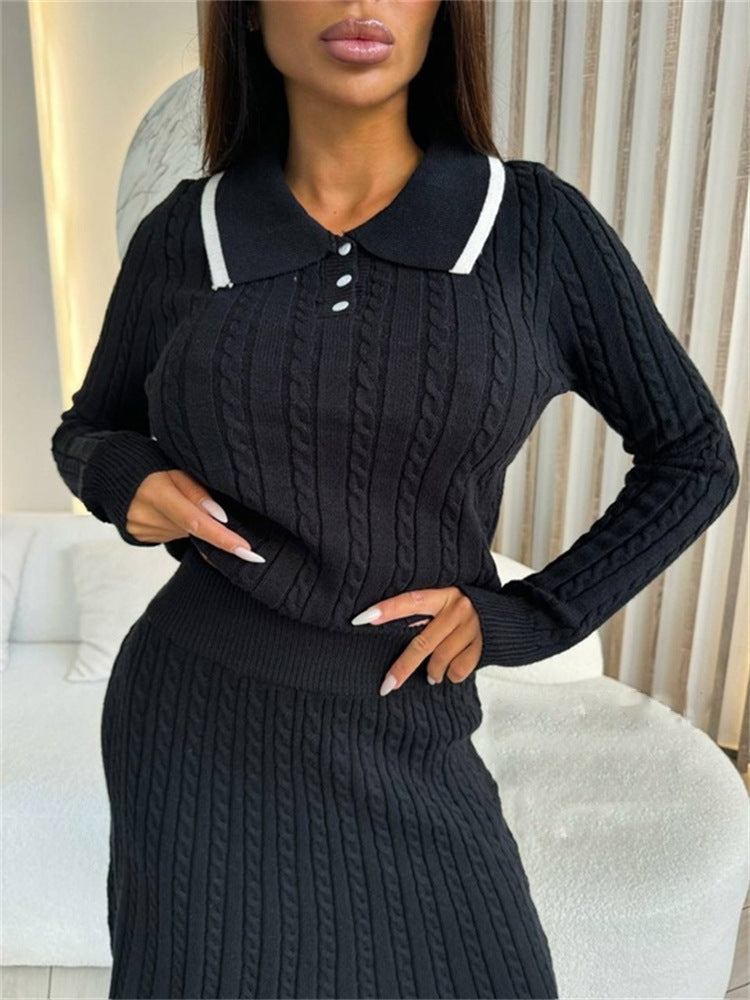 Damen Strickkleid mit eleganter Knopfleiste und V-Ausschnitt WW