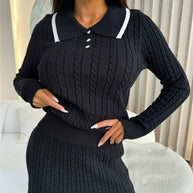 Damen Strickkleid mit eleganter Knopfleiste und V-Ausschnitt WW