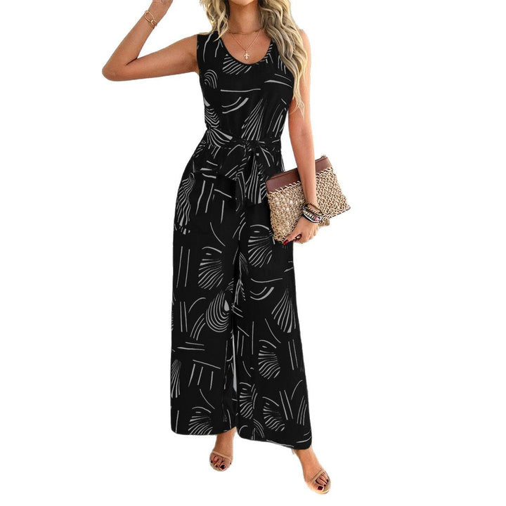 Damen Eleganter Jumpsuit mit weitem Bein und taillierbarem Gürtel W&W Mode