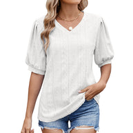 Damen Bluse mit eleganten Puffärmeln und feinem Lochmuster WW