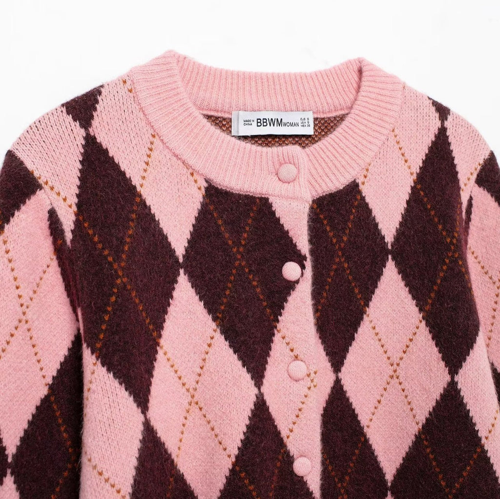 Dame Argyle gemusterten Strickcardigan WW