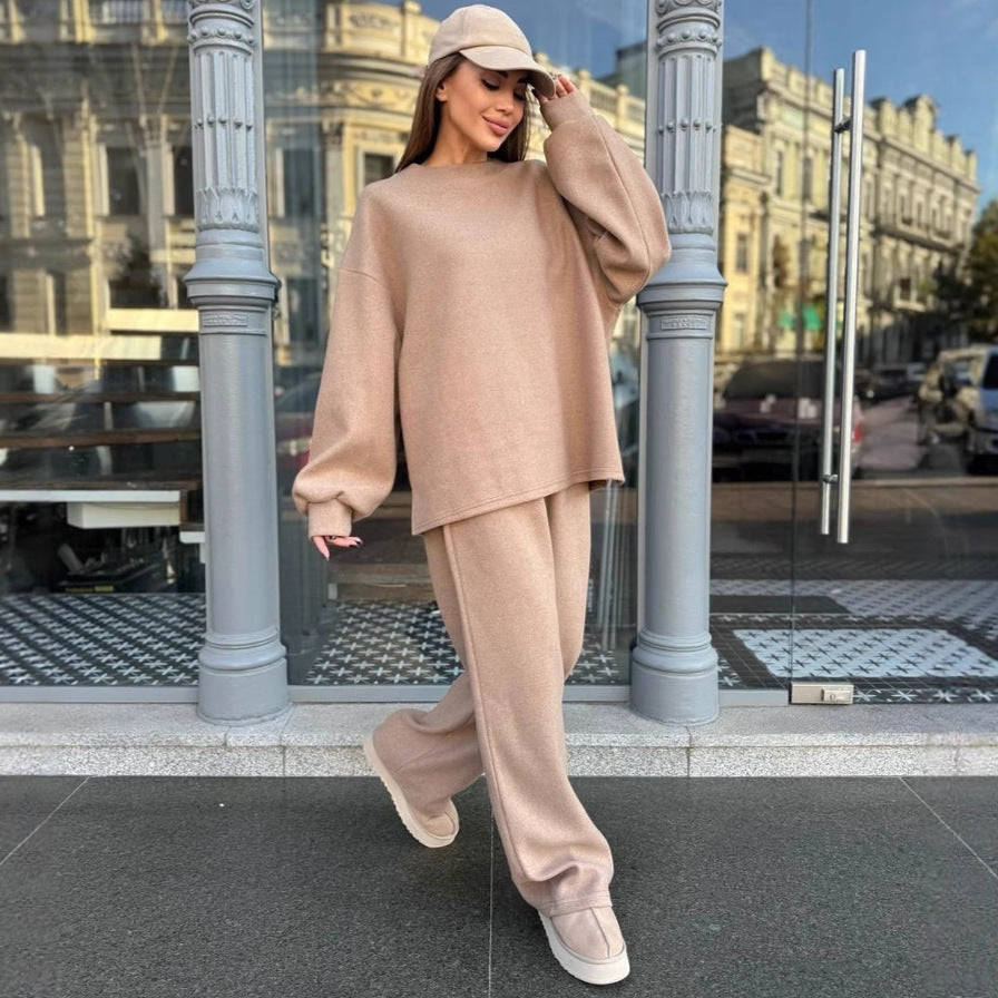 Damen bequemer Fleece Freizeitanzug mit lässigem Schnitt und elastischem Bund WW