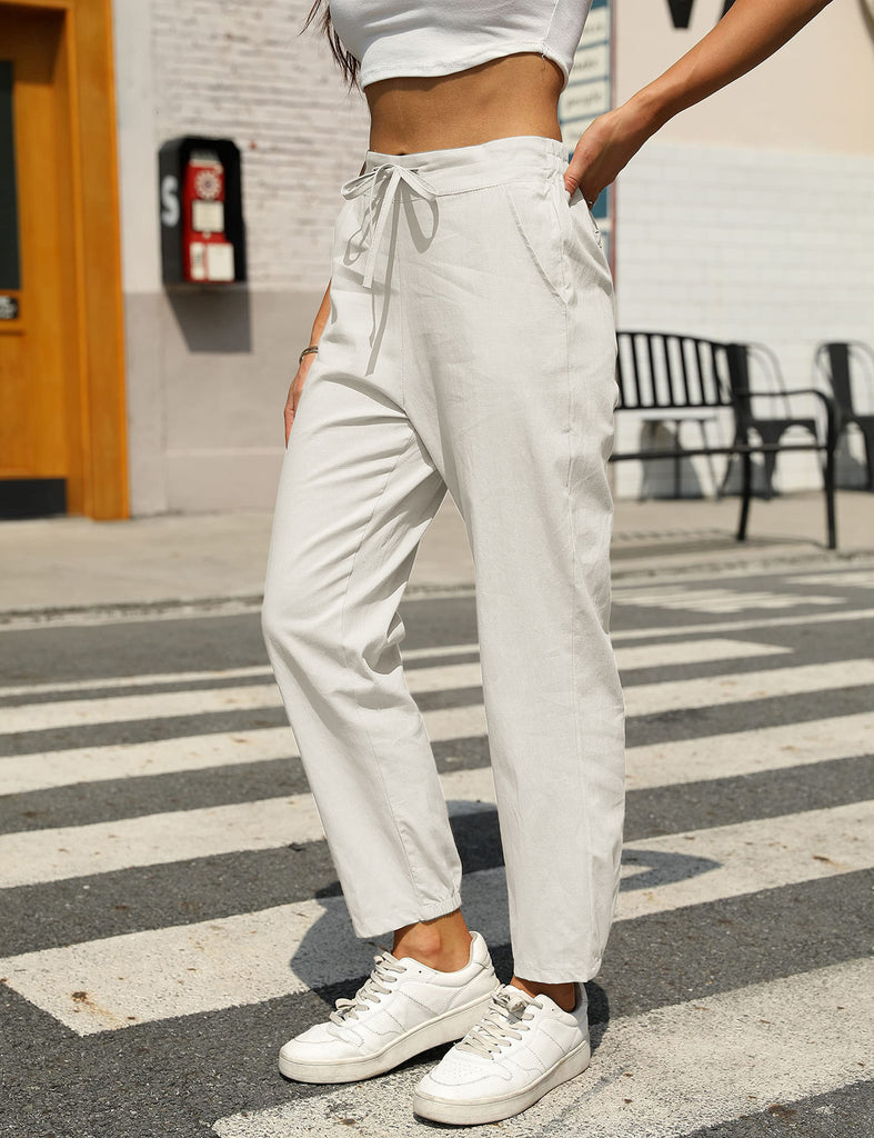 Damen Bequeme Relaxed-Fit Hose mit verstellbarem Bund und seitlichen Taschen WW