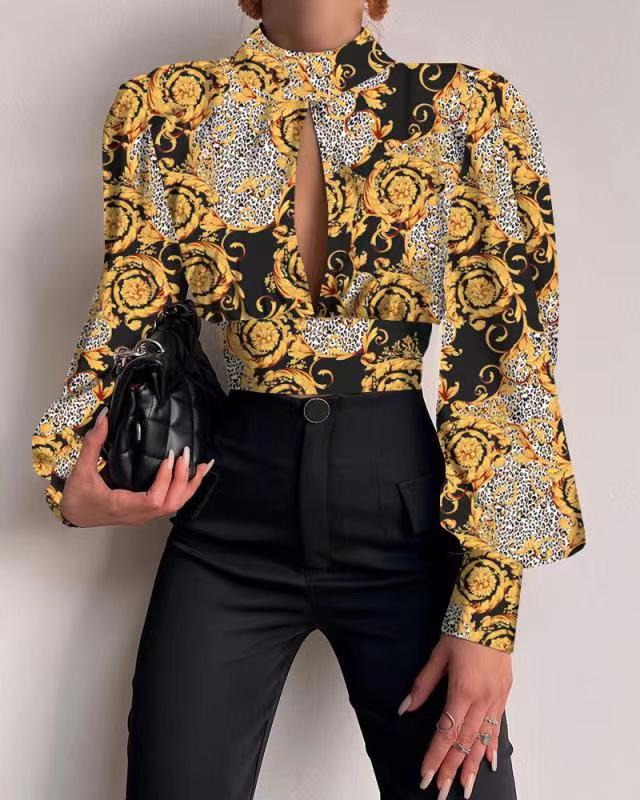 Damen modische Bluse mit grafischem Design WW