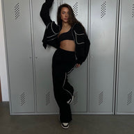 Damen Relaxed-Fit Loungewear-Set mit Reißverschluss und weitem Schnitt WW