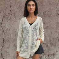 Damen Strickcardigan mit luftigen Mustern und Knopfdetails WW