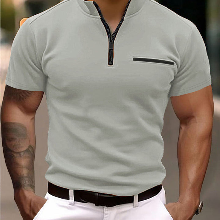 Herren Kurzarm Shirt mit modischem Reißverschluss W&W Mode