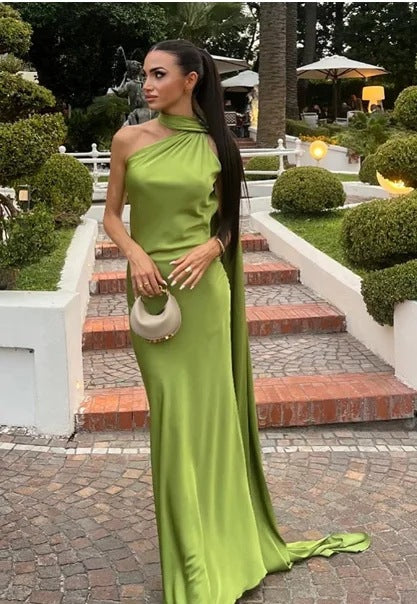 Damen elegantes Abendkleid mit einseitigem Cape und raffinierter Drapierung W&W