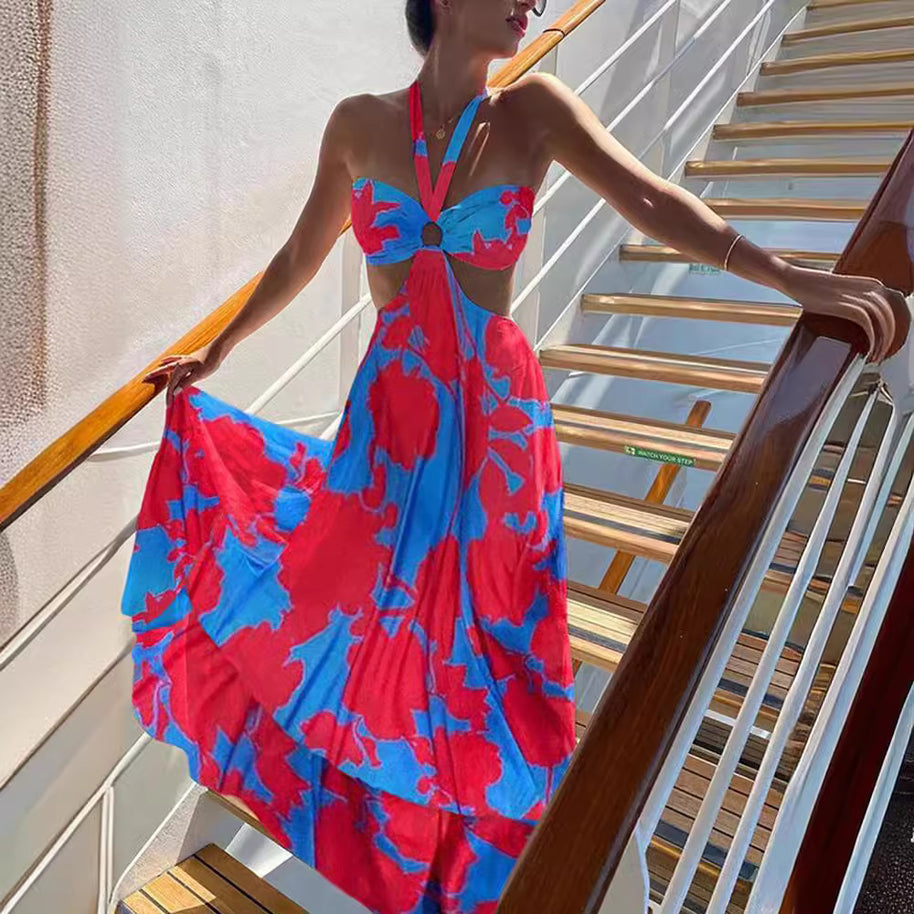 Damen Maxikleid mit frechem Cut-Out und dekorativem Ringelement WW