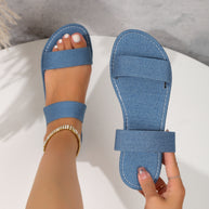 Damen bequeme Zehentrenner-Pantoletten mit breitem Riemendesign und rutschfester Sohle WW