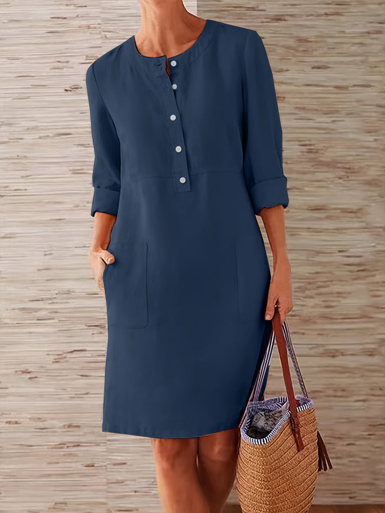 Damen Multitalent Kleid mit Knopfleiste und praktischen Taschen WW