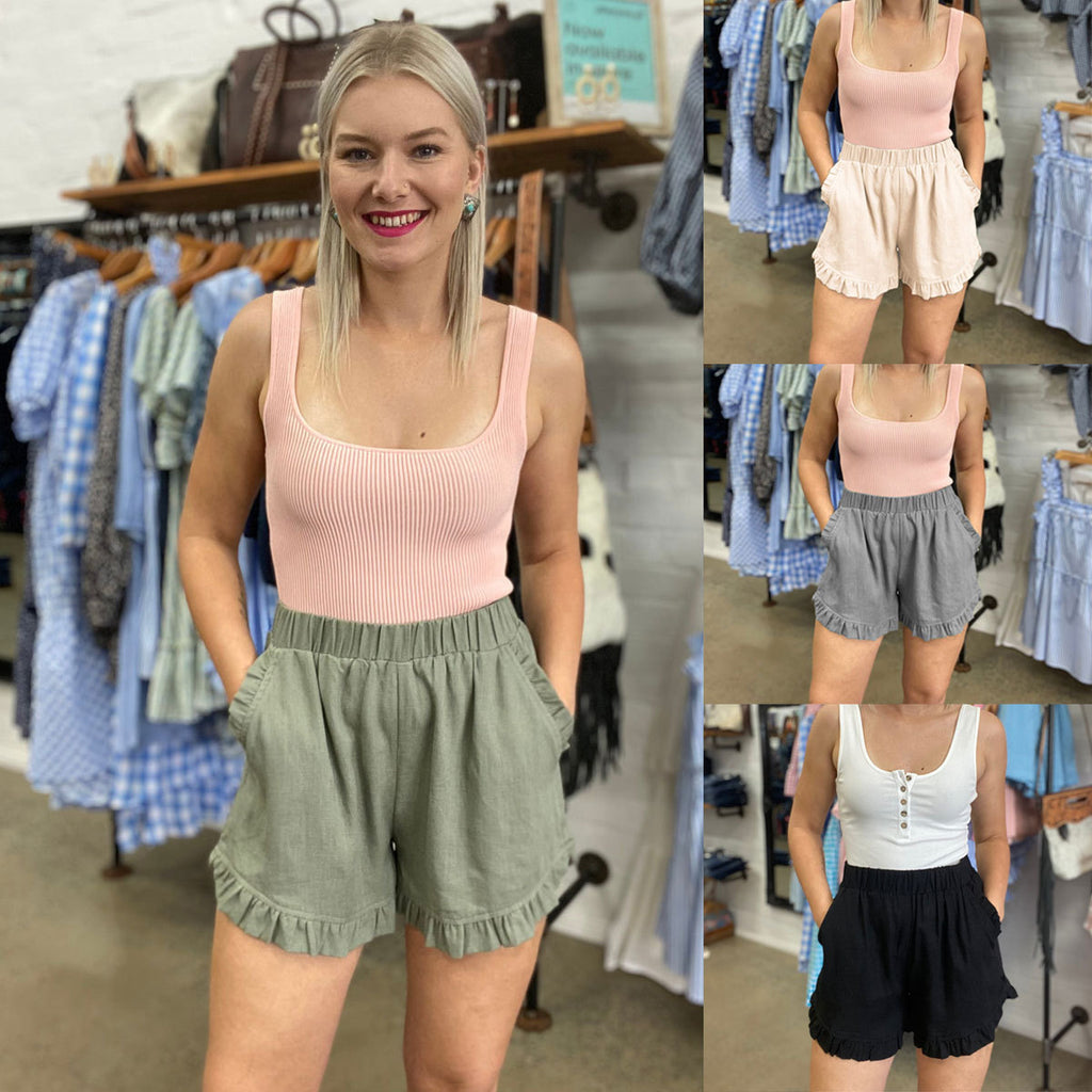 Damen Shorts mit Rüschendetail und elastischem Bund WW