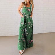 Damen Baumwoll-Overall mit floralem Druck und weiten Beinen WW