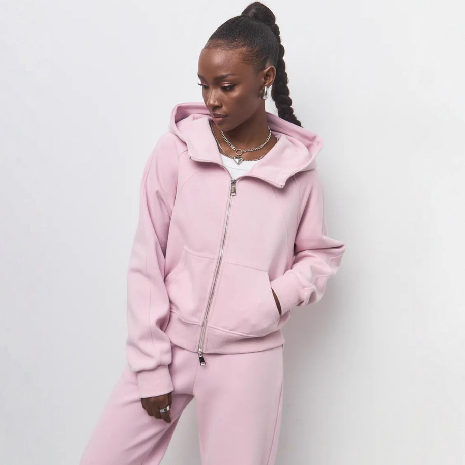 Damen sportliches Fleece-Hoodie-Set mit verschließbarem Reißverschluss WW