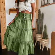 Damen Baumwollrock mit voluminösem Stufen-Design und modischem Knopfdetail WW