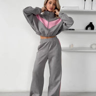 Damen sportlicher Fleece-Loungewear-Anzug mit Reißverschluss WW