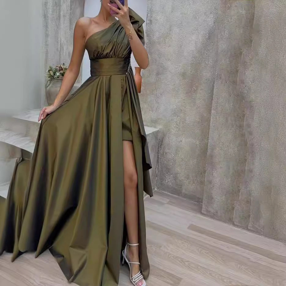 Damen asymmetrisches Maxikleid mit elegantem Schnitt und hohem Schlitz WW