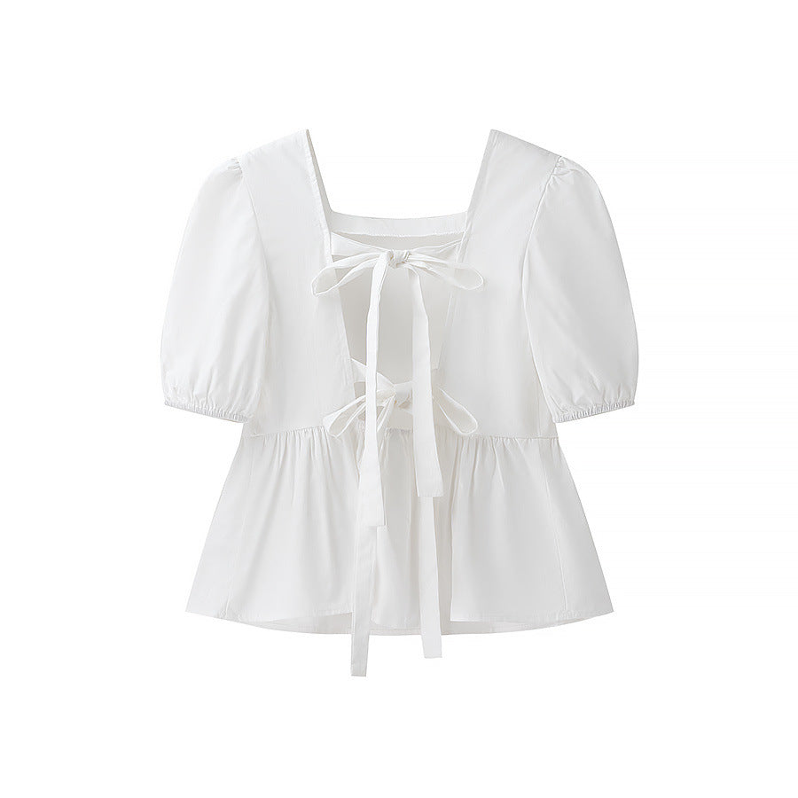 Damen bezaubernde Bluse mit Knoten-Detail und Puffärmeln WW