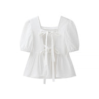 Damen bezaubernde Bluse mit Knoten-Detail und Puffärmeln WW