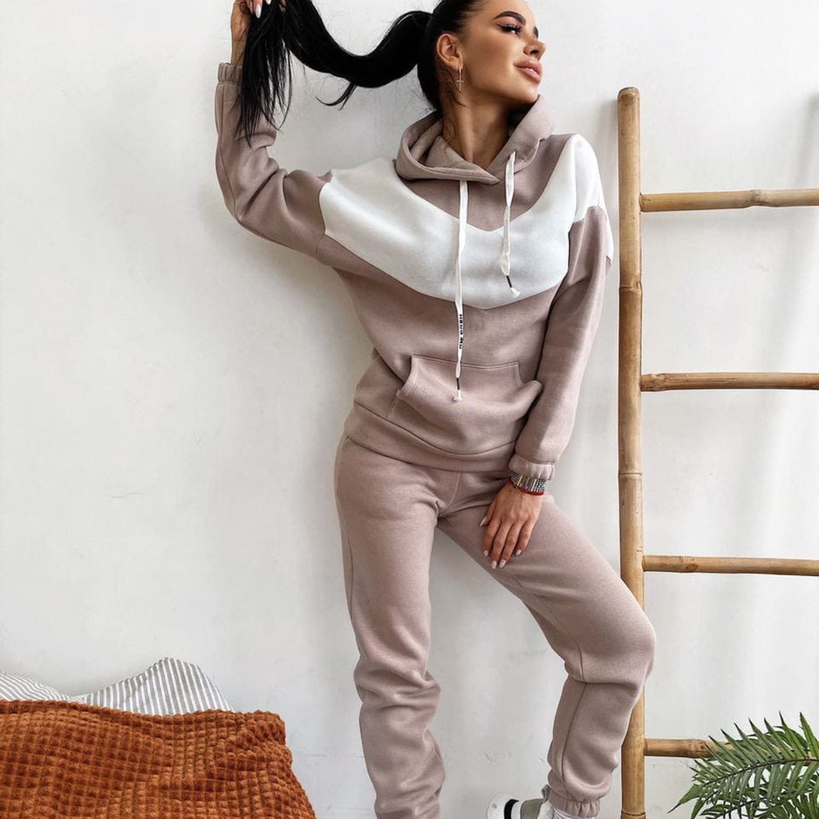 Damen Sportliches Fleece-Set mit hohem Kragen und elastischem Bund WW