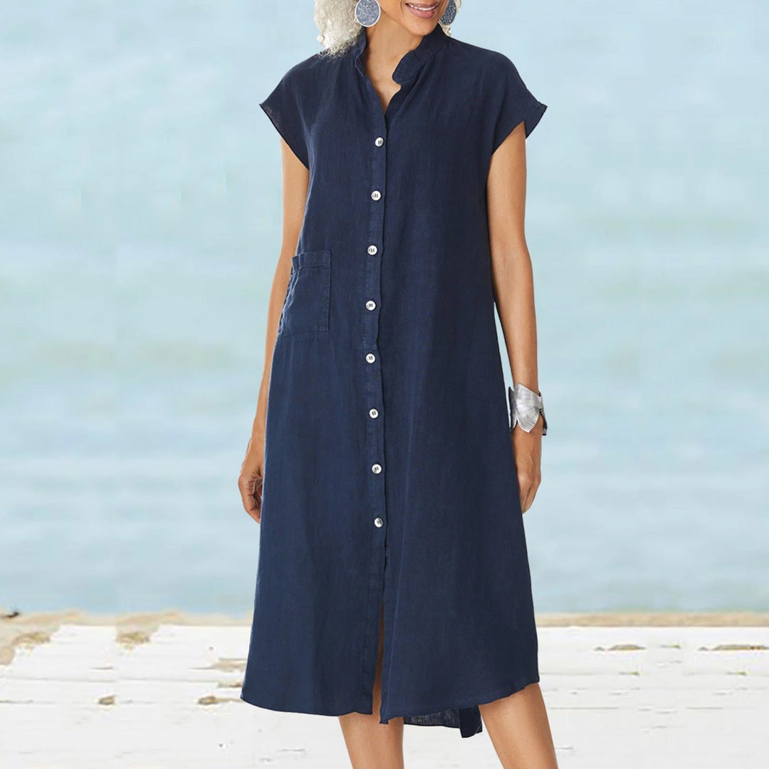 Damen Midi-Kleid mit komfortablem Hemdkragen und praktischen Seitentaschen W&W Mode