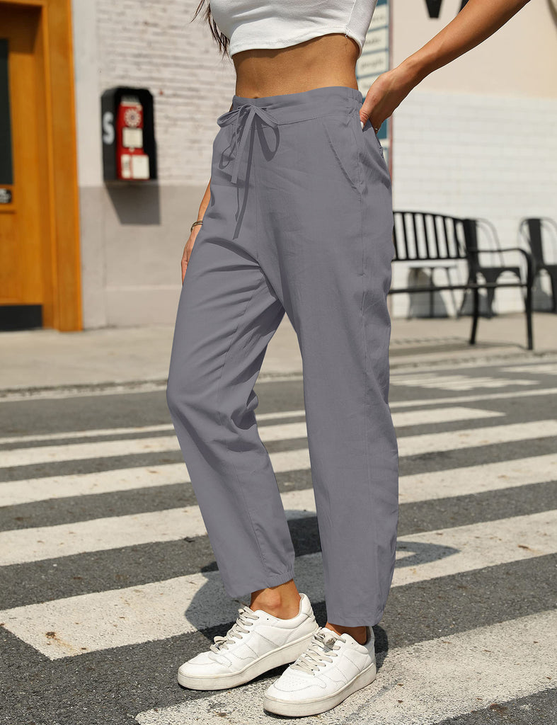 Damen Bequeme Relaxed-Fit Hose mit verstellbarem Bund und seitlichen Taschen WW