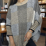 Damen asymmetrischer Strickpullover mit Zickzackmuster WW