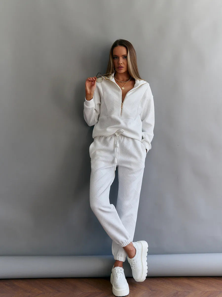 Damen sportliches Fleece-Set mit modischer Stehkragen und elastischen Bündchen WW