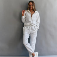Damen sportliches Fleece-Set mit modischer Stehkragen und elastischen Bündchen WW
