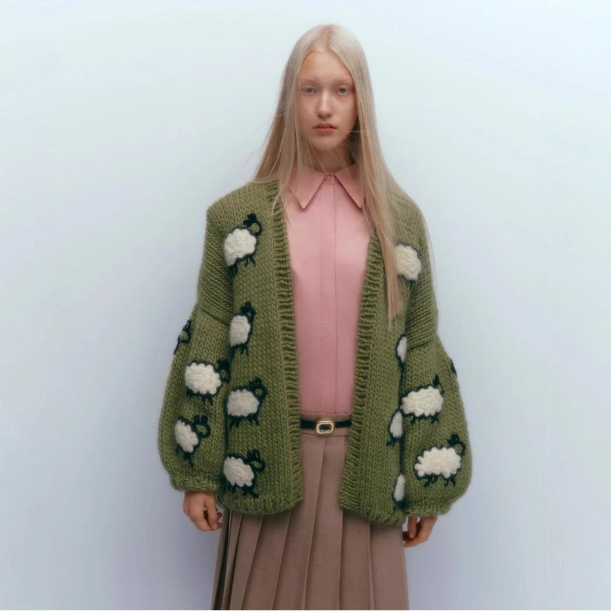 Damen Strickjacke mit einzigartigem Schafdesign und lässigem Schnitt WW