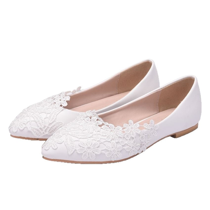Damen Ballerinas aus Kunstleder mit zarten Spitzenverzierungen WW