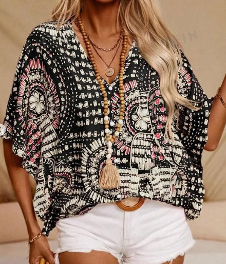 Damen Bequemes T-Shirt mit etnischem Muster WW